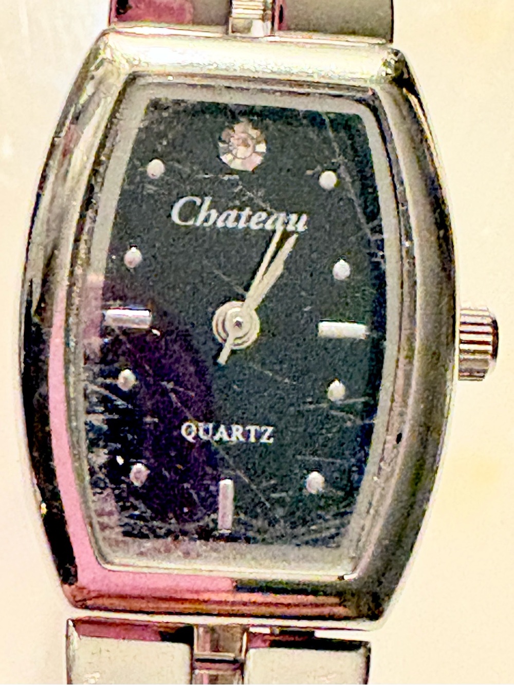 Chateau Silver-Tone Bracelet Watch with Black Dial